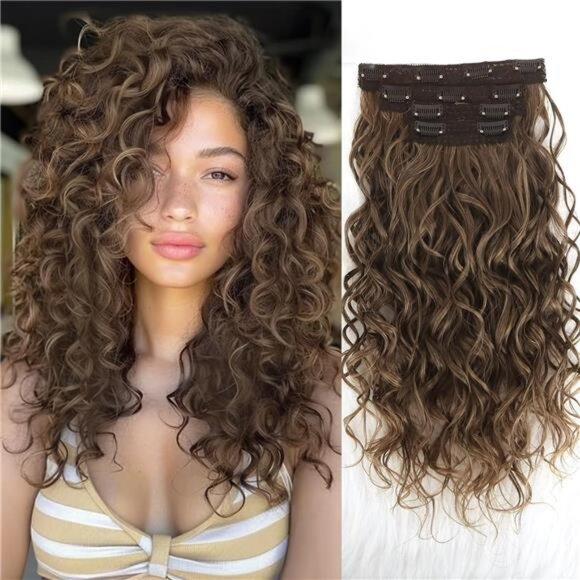 Curly Hair Extensions Medium Brown - Picture 1 of 1